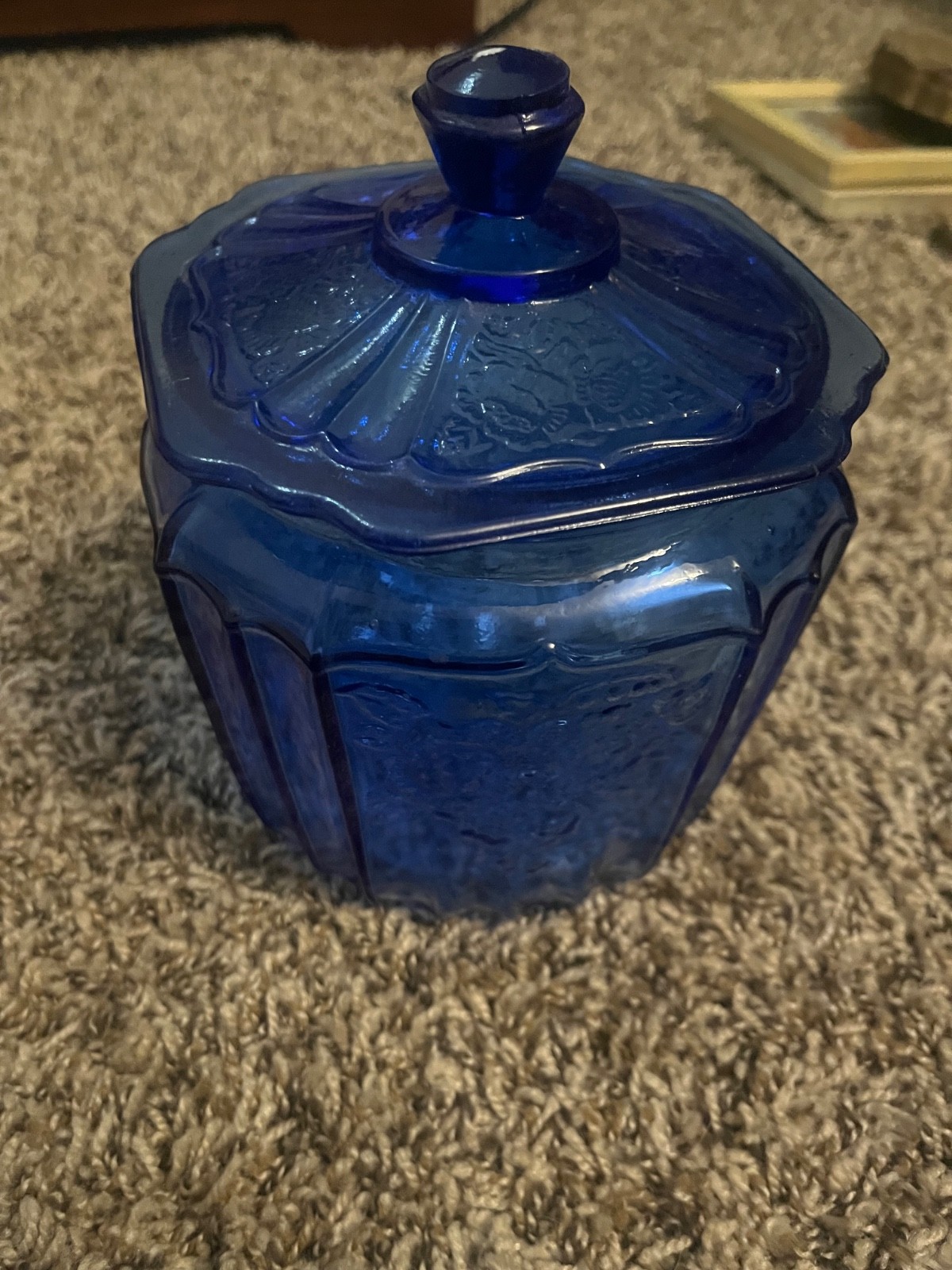 Vintage Anchor Hocking Mayfair Open Rose Cobalt Blue Cookie Jar Depression Glass