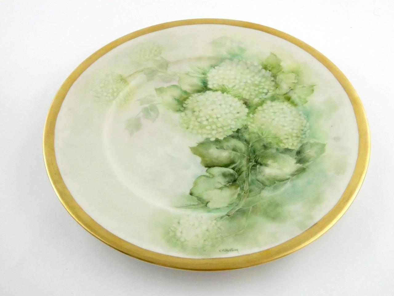 1970s Hand Painted Floral Porcelain 5 Piece Place Setting Hydrangea Signed VGOOD