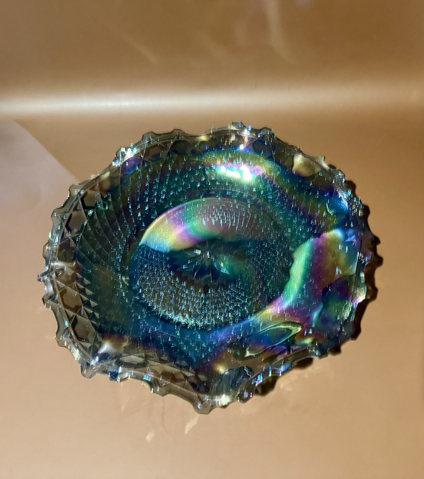 Indiana Glass Co. Diamond Point Blue Iridescent Carnival Hostess Plate