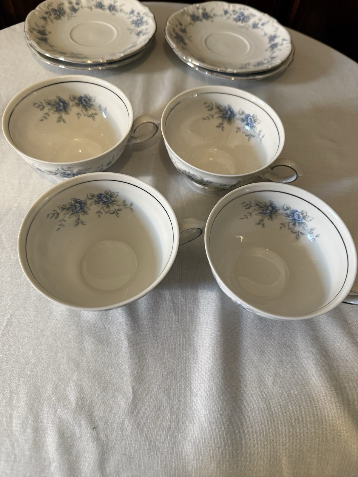 Vintage Winterling Teacup and Saucer White Blue Floral Platinum Trim Germany Set