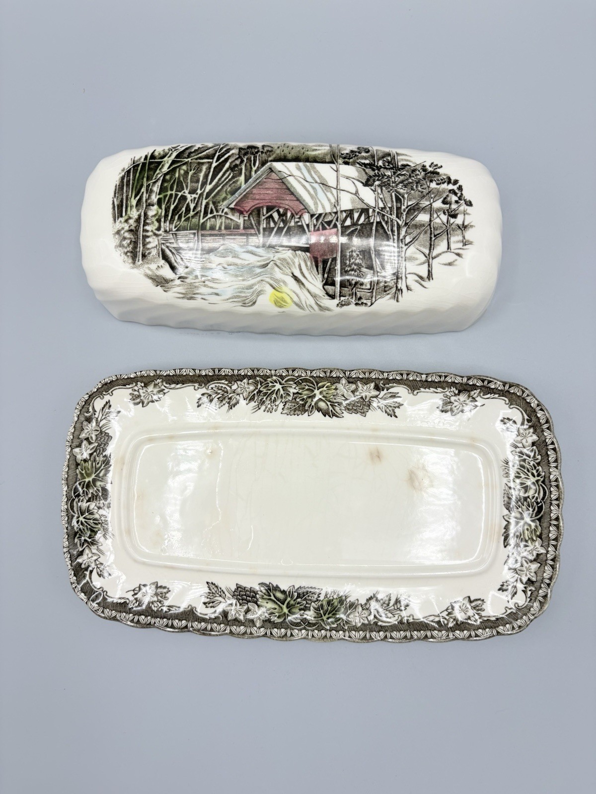 Johnson Brothers Friendly Village Butter Dish The Covered Bridge Vintage England