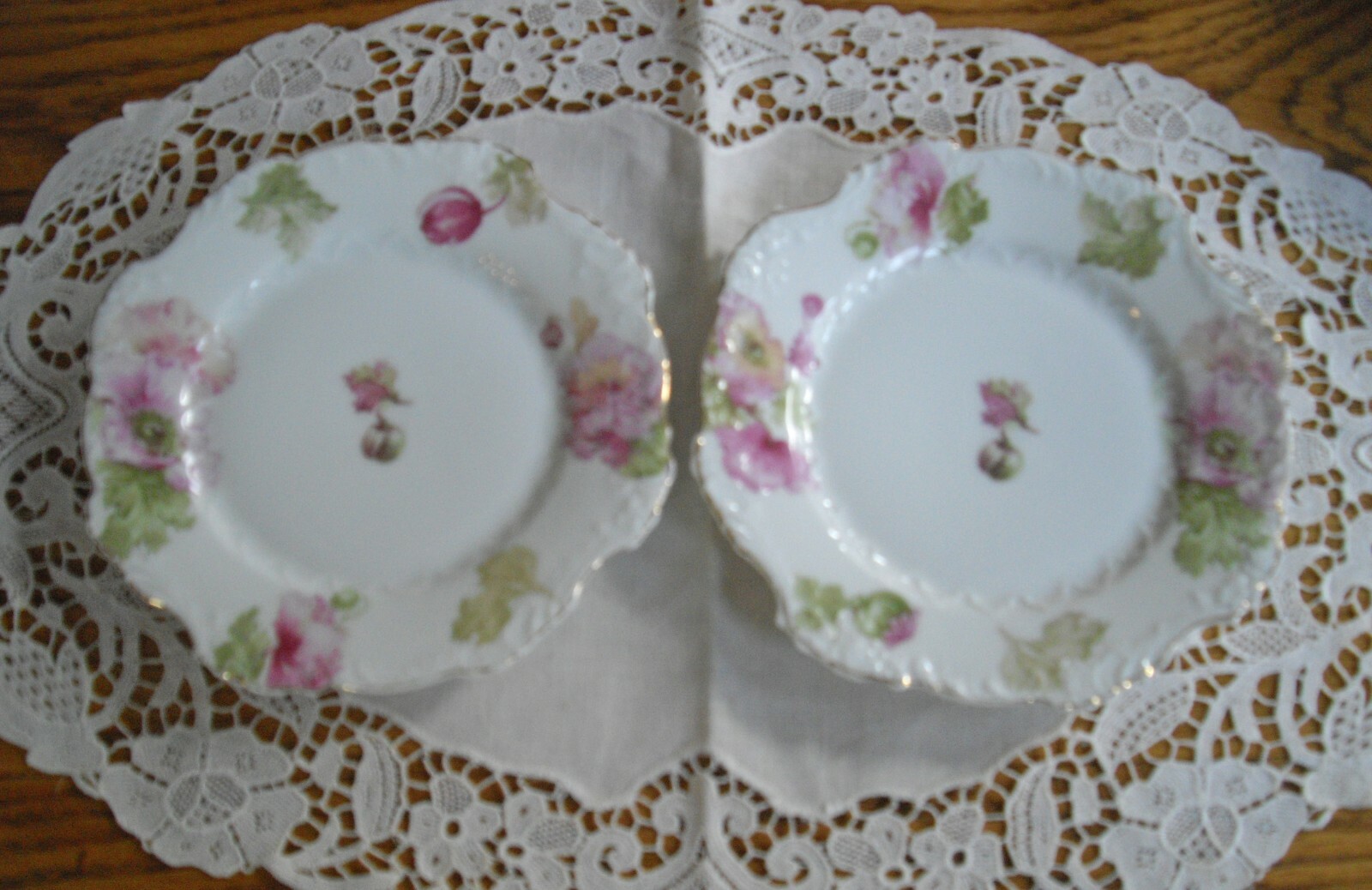 Vintage White Pink Green Flowers 6″ Plates Germany ~ Set of 2 ~