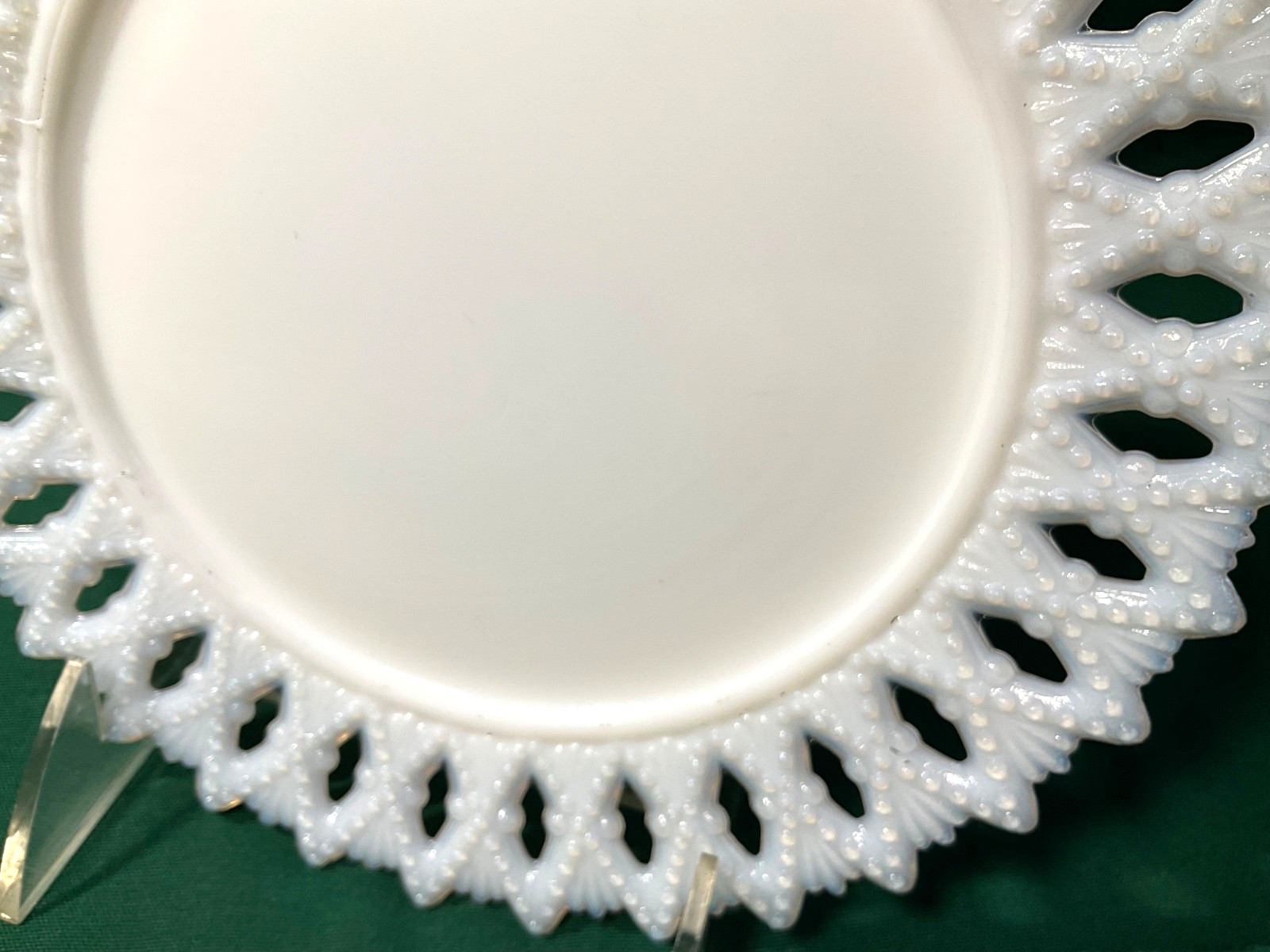 Vtg Kemple Milk Glass Iridescent Sheaf of Wheat Reticulated Rim Plate Party Dish