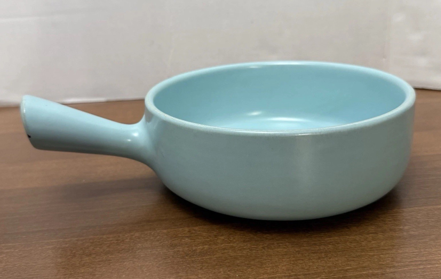 Vtg La Solana Pottery Handled Soup Bowl Teal Blue Matte Ovenware