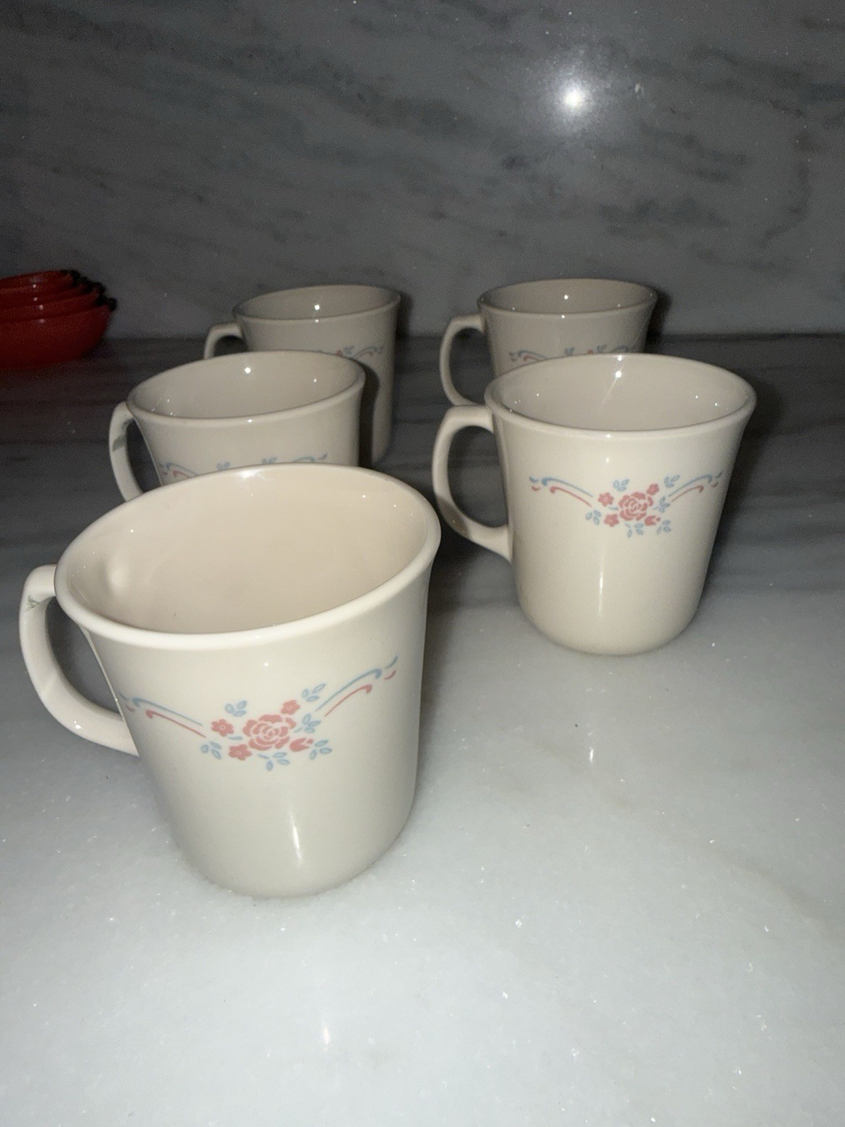 Corning Ware Corelle English Breakfast Coffee Mugs and Tea Cups Set of 5 Vintage