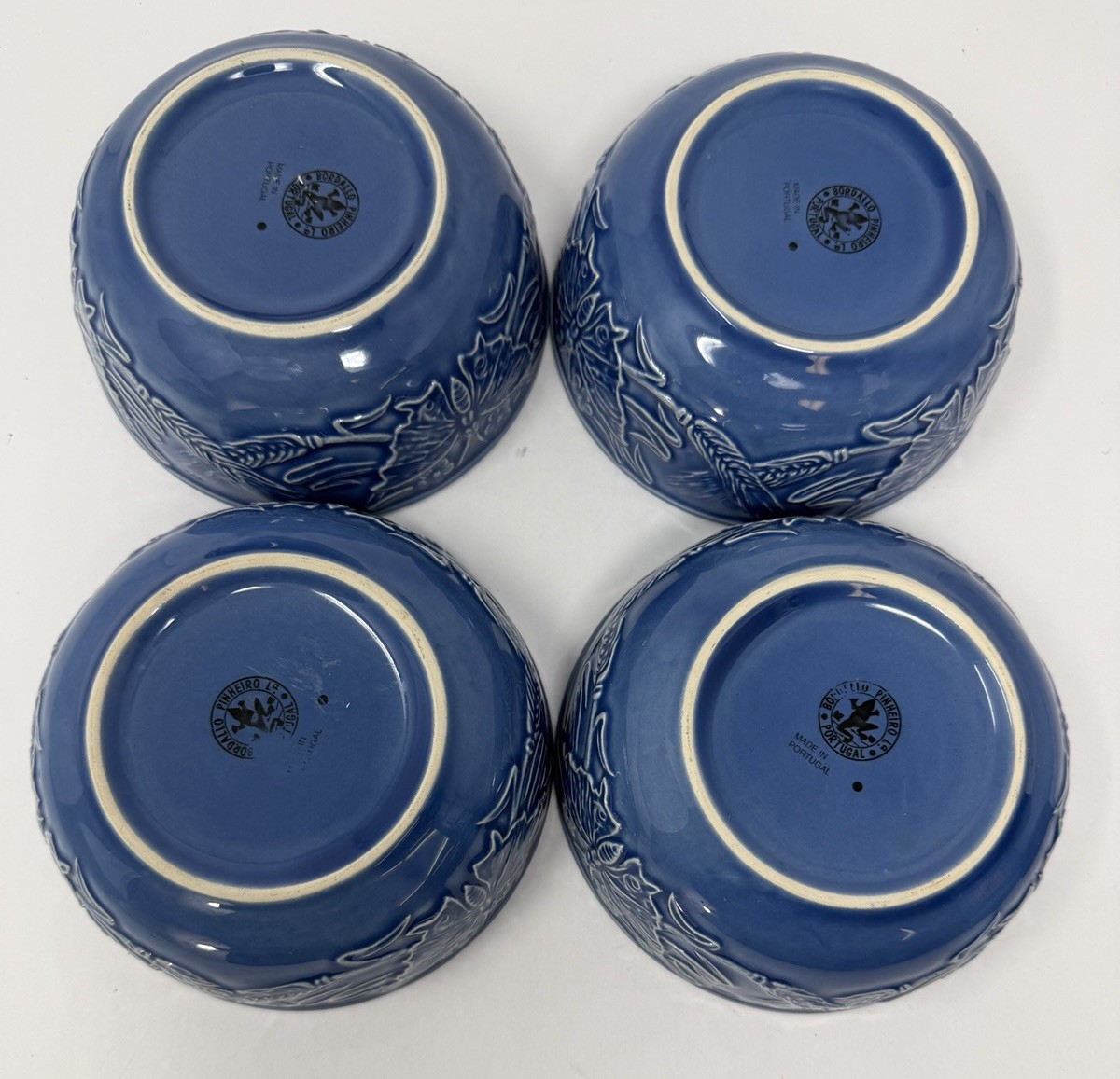 4 Bordallo Pinheiro Portugal Blue Papillon Butterflies Wheat Soup Cereal Bowls