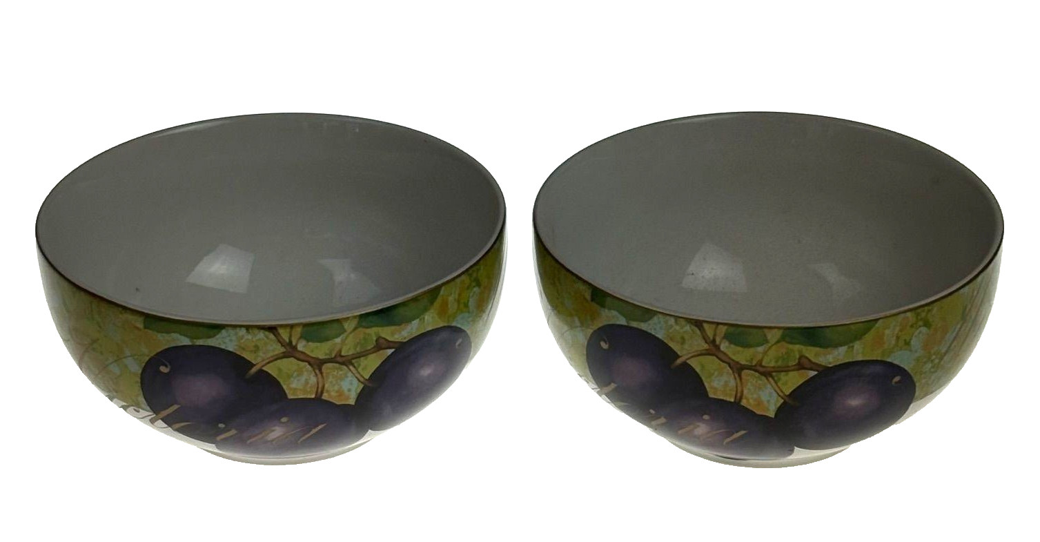 222 Fifth Fruit Renaissance Fine China Cereal Bowls Set 7 Peach Apple Pear Plum