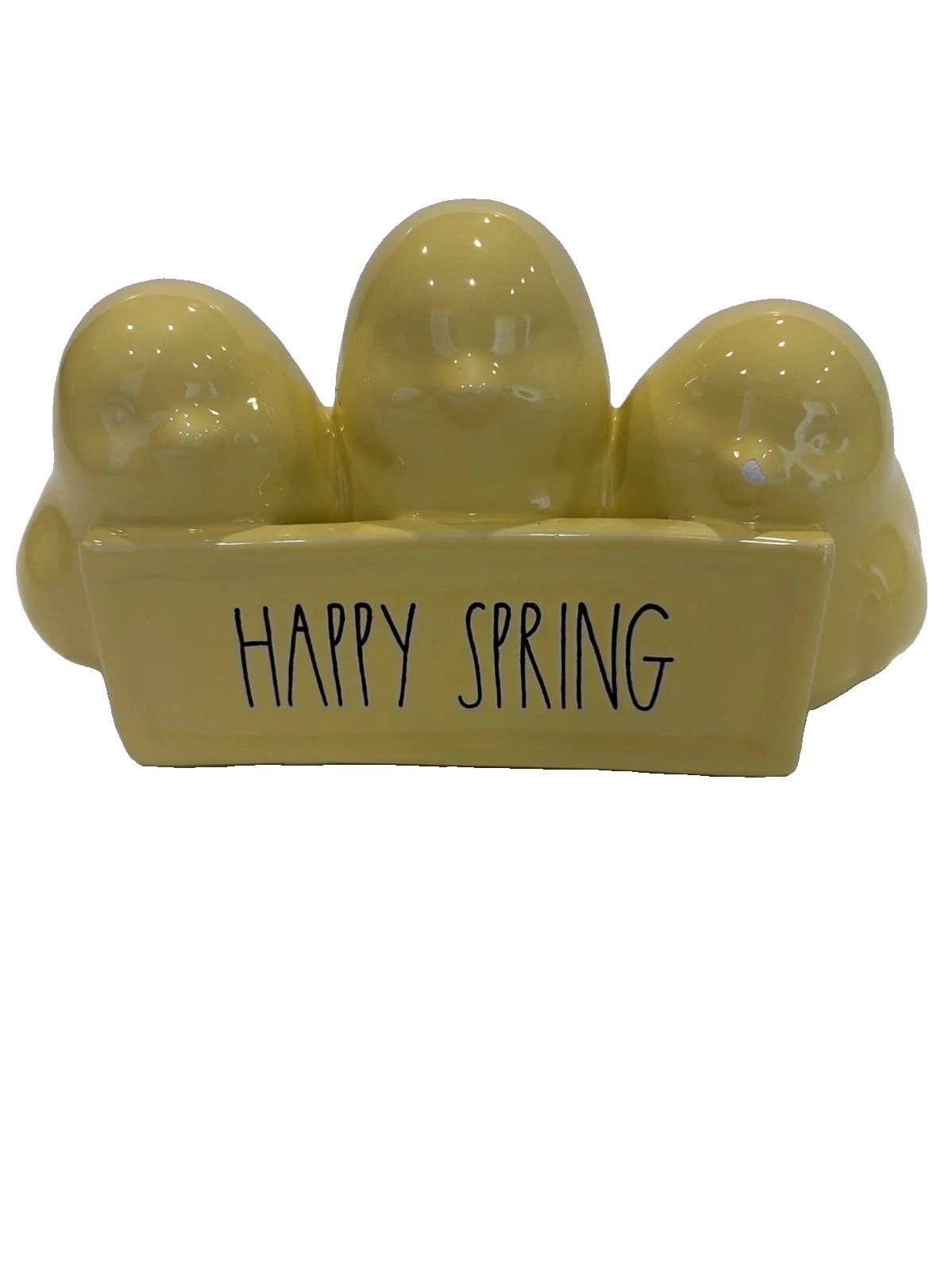 Rae Dunn HAPPY SPRING Yellow Ceramic Chick Egg Holder CHIPPED Easter Decor