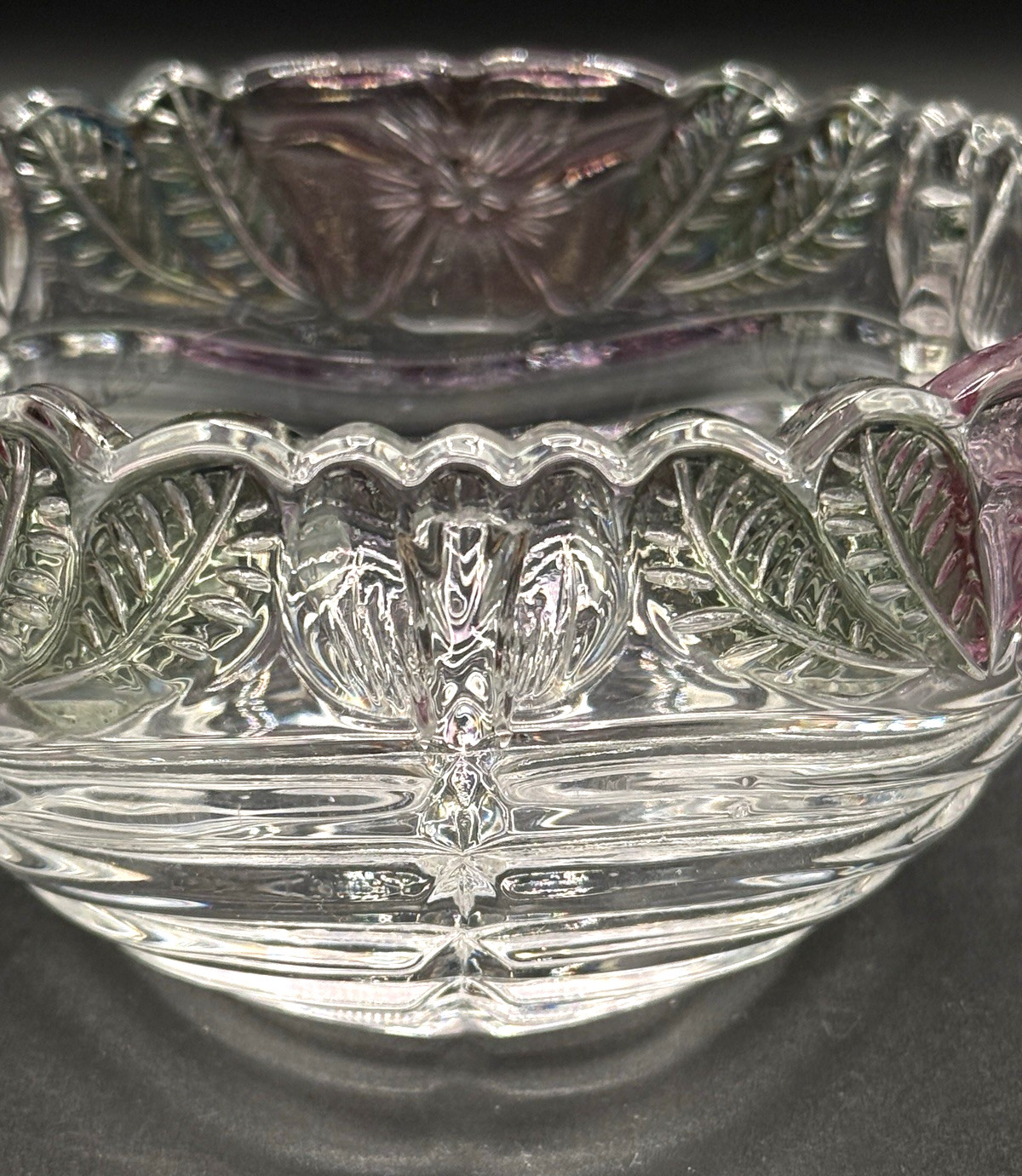 Anna Hutte Bleikristall Rose Petals Crystal GLASS BOWL Germany Hand Painted Vtg