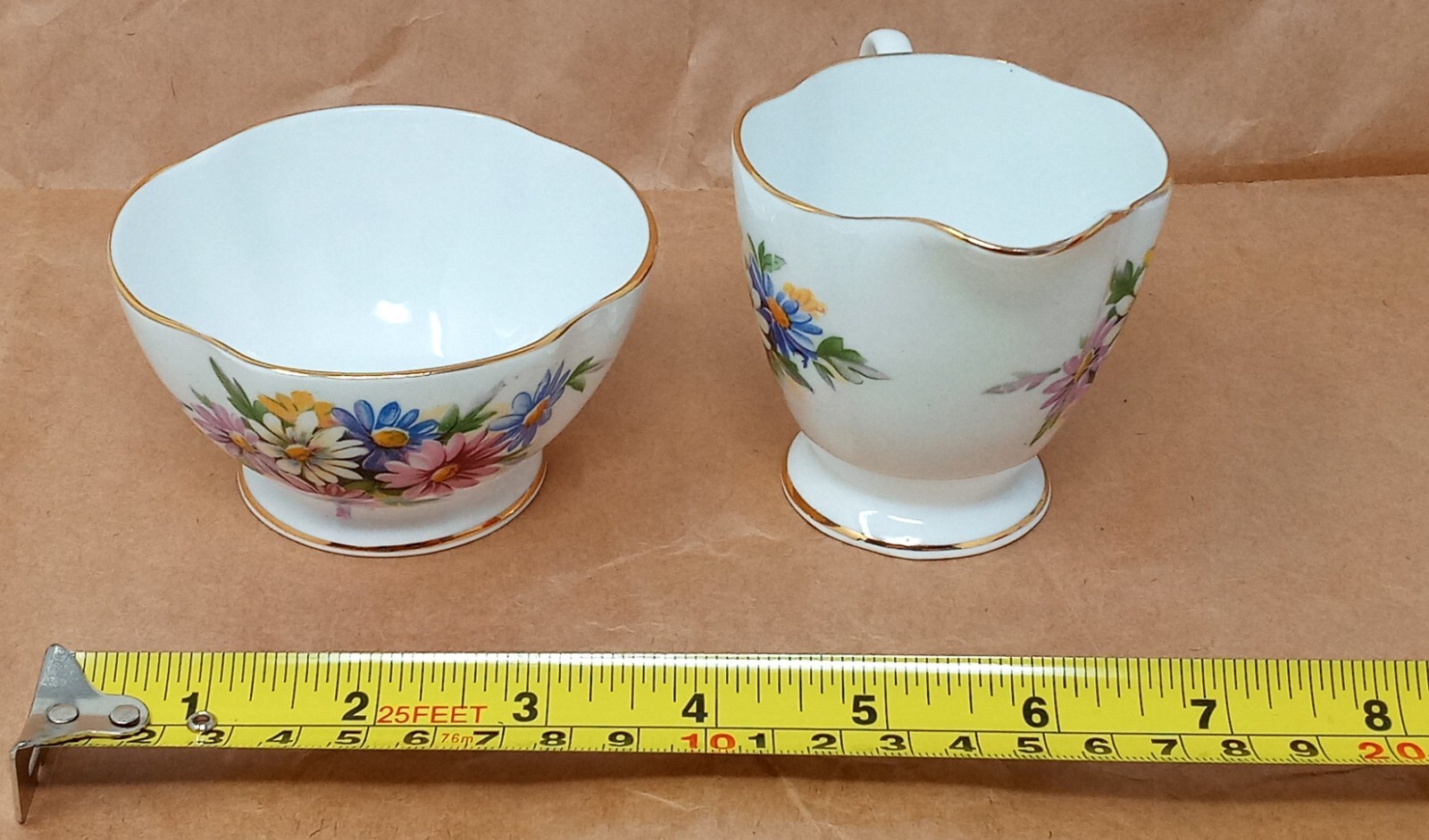 Crownford Creamer & Open Sugar Bowl set Fine Bone China England floral design