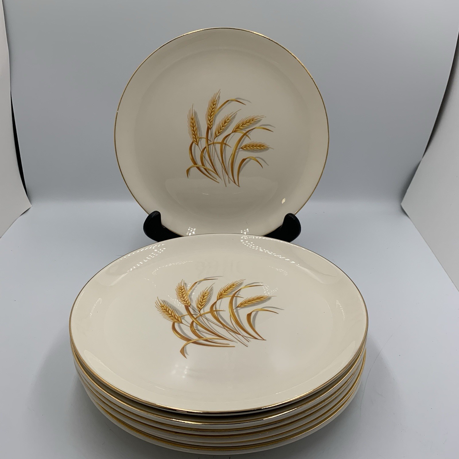 Vintage Homer Laughlin Golden Wheat 9″ Dinner Plates 22K Gold Trim Set of 7