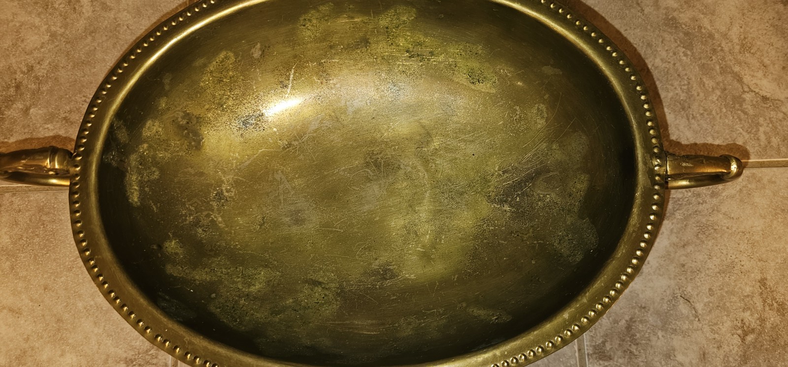 Brass Centerpiece Bowl Compote w/Koi fish Handles, Pedestal Base, Beaded Rim