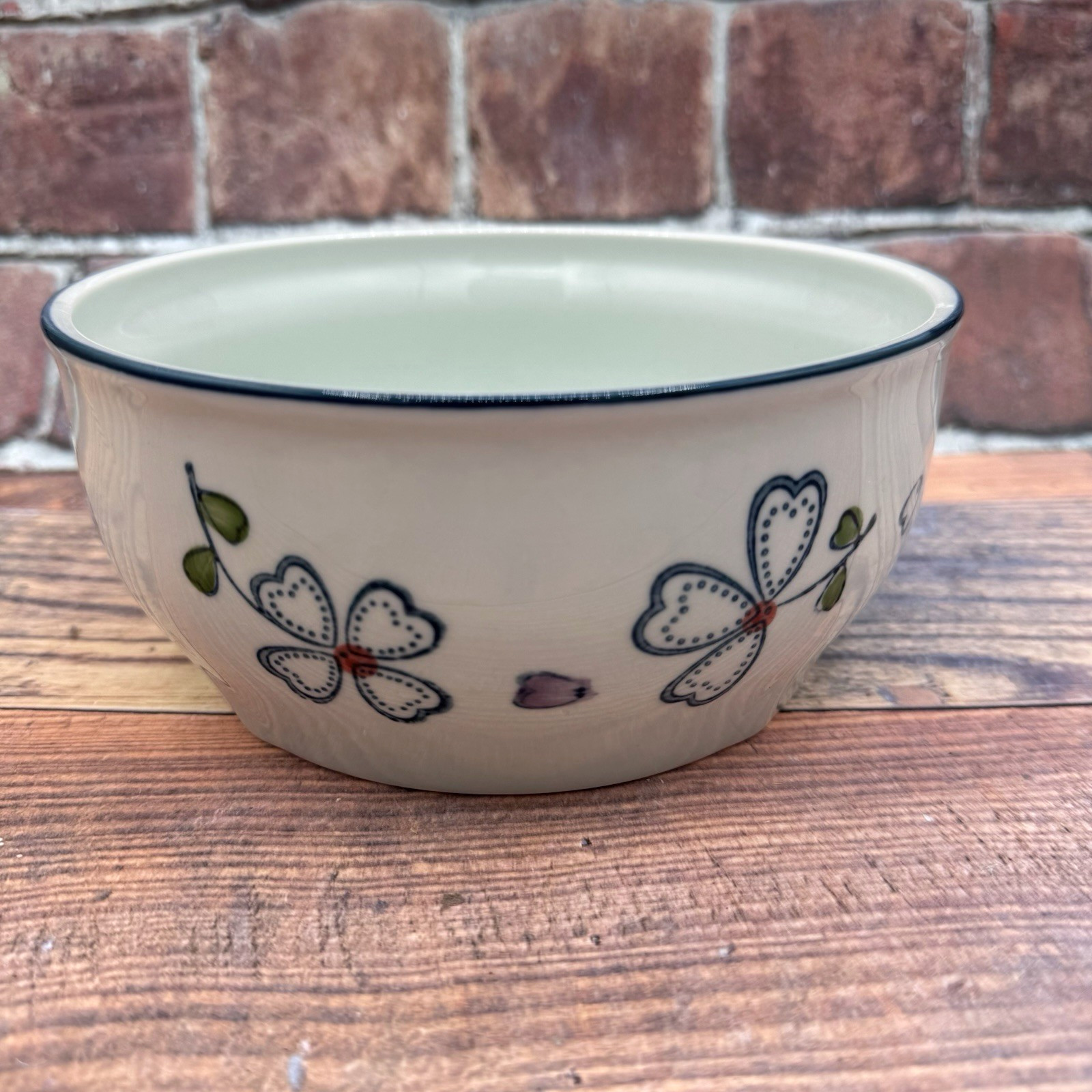 Yokohama Studio Vintage Ceramic Bowl Floral Hand Painted Blue White 7 in 1990s