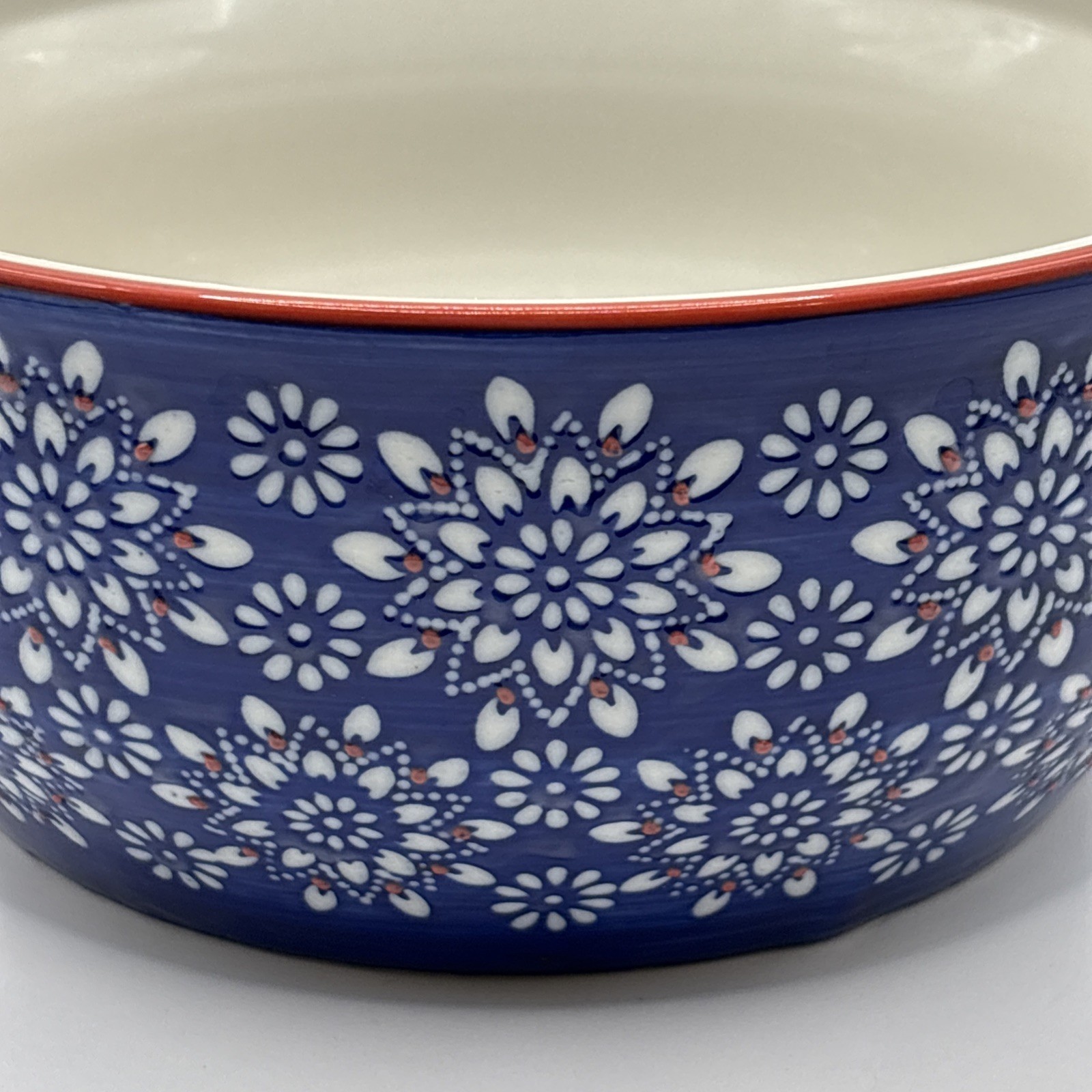 VTG Yokohama Studio Blue White Red Floral Hand Painted Ceramic Bowl 7″ x 3″