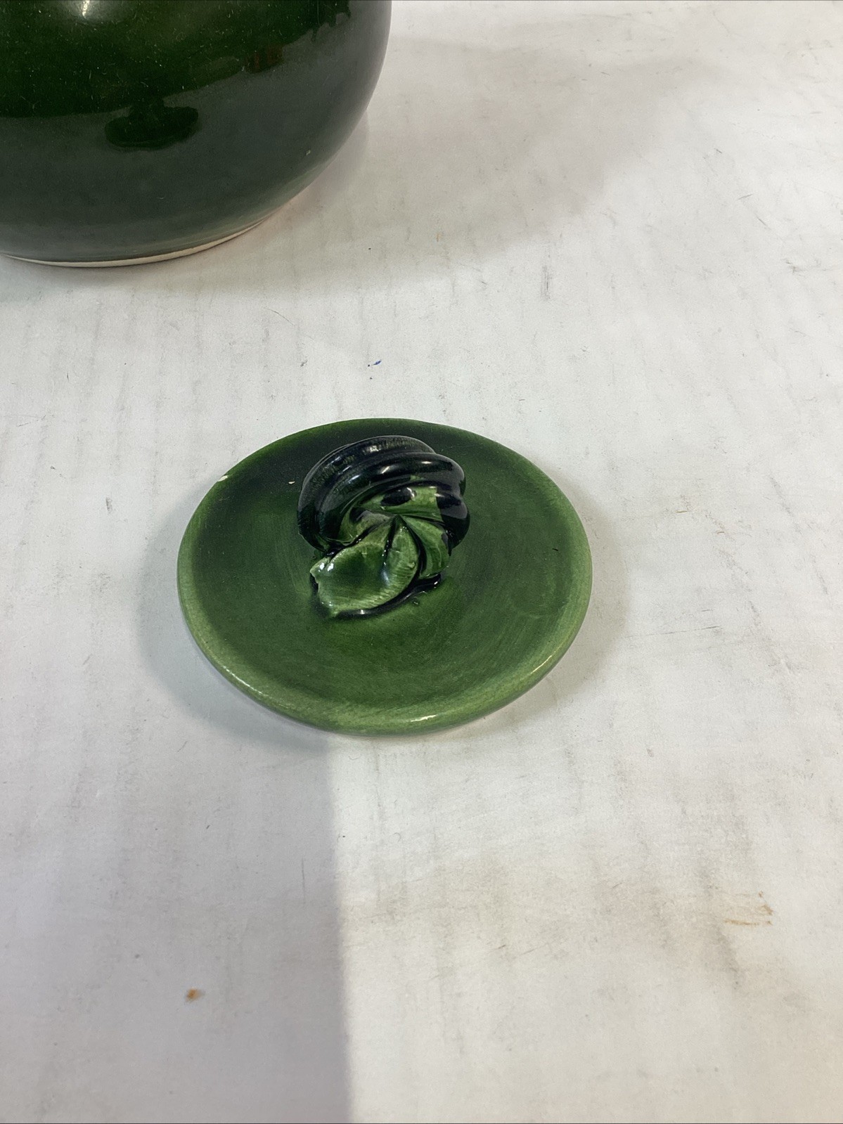 Hand Painted Dark Green Pottery Teapot With Lid