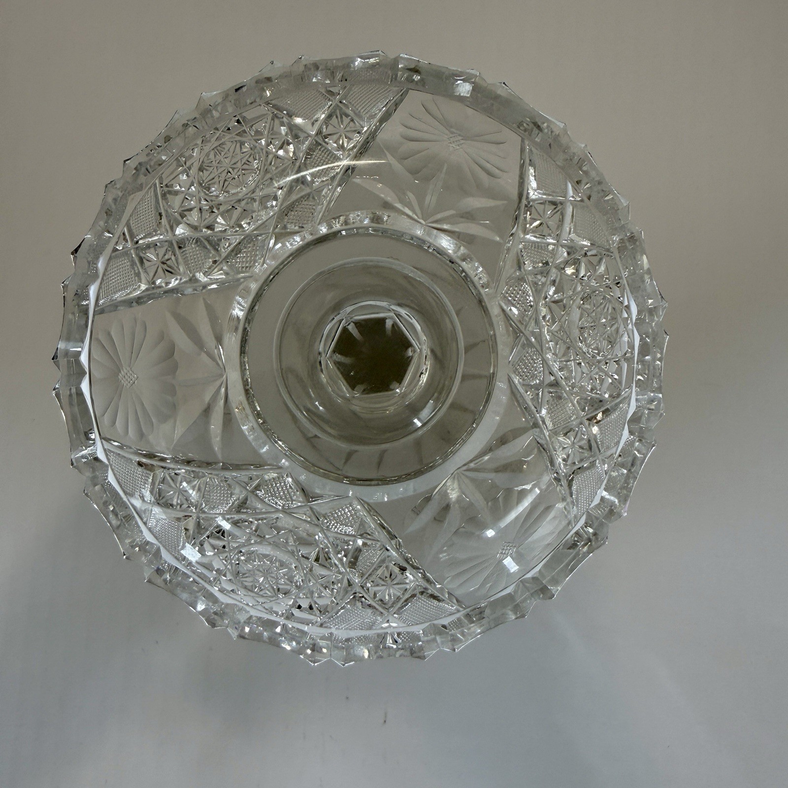 American Brilliant Period Cut Glass Pedestal Compote Bowl 6″ Scallop Sawtooth