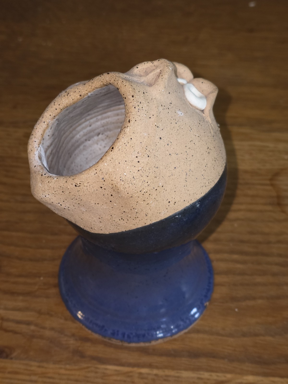 Vintage Pottery Vase Signed Ugly Funny Face 3D Stoneware Wide Mouth