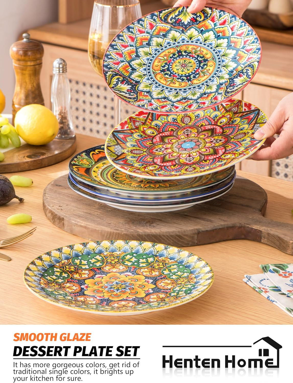 Ceramic Dessert Plates Set of 6, 8.5 Inch Porcelain Salad Plate