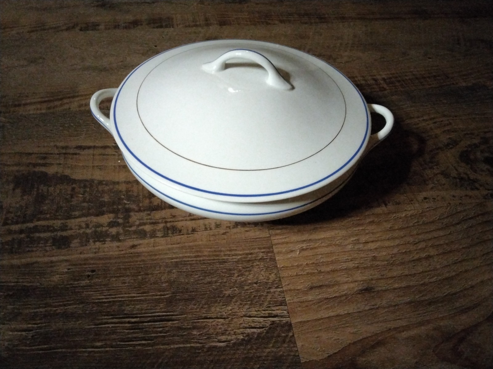 George H. Bowman Cobalt Blue Band With Gold Trim Serving Dish And Lid Vintage
