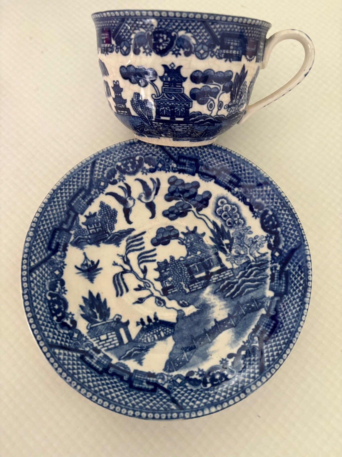 Blue Willow Made in Occupied Japan Set of 2 Tea Cups & Saucers