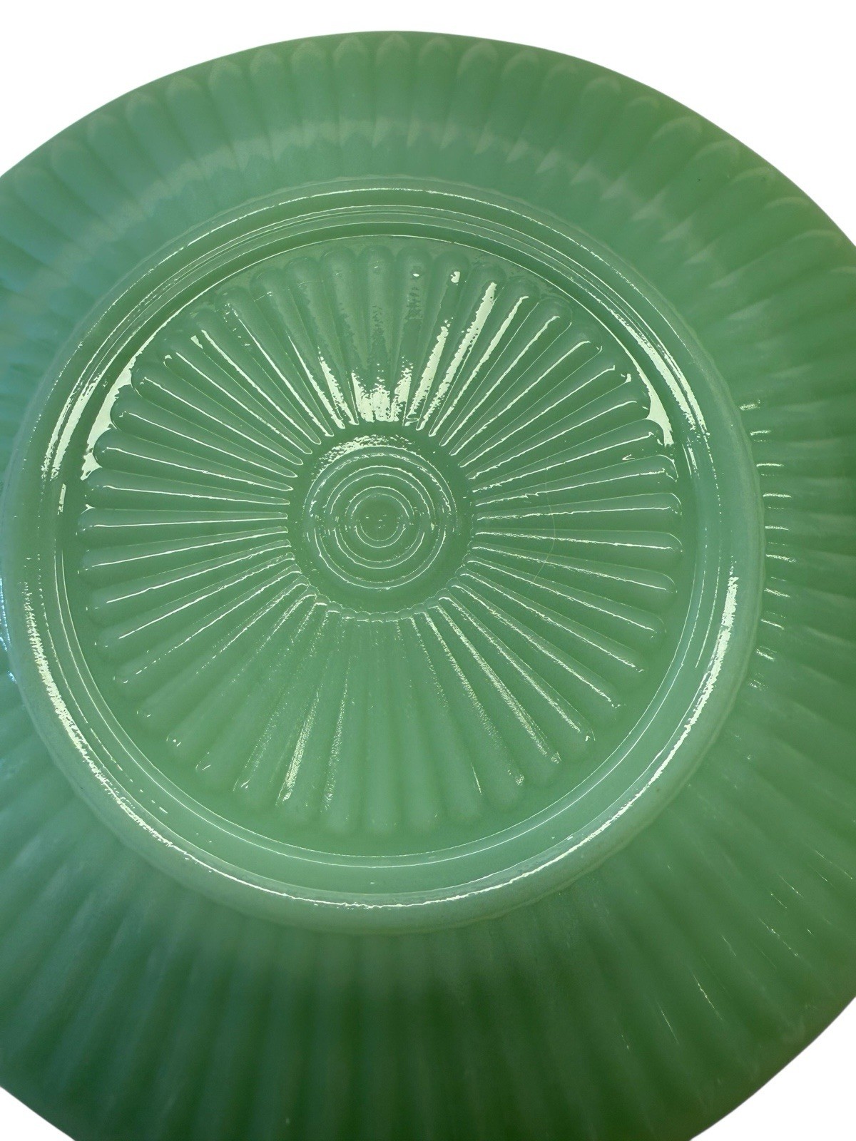 Rare Rayed Bottom Fire King Jade-ite Jane Ray Saucer – Excellent Condition