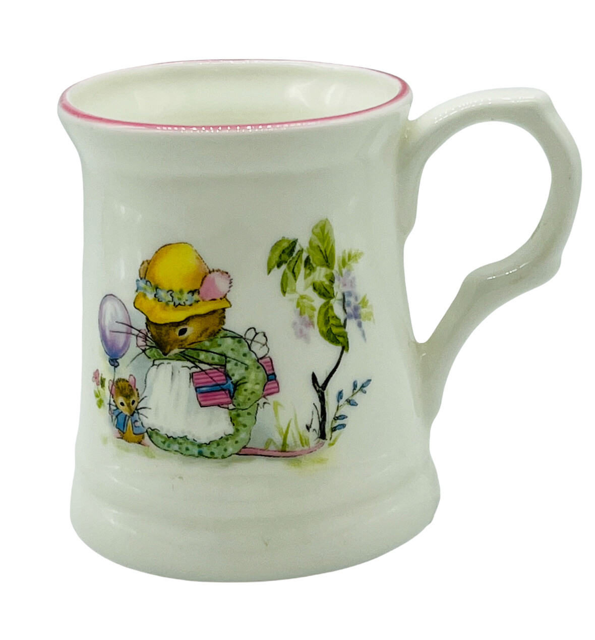 Mouse Party Straffordshire Amber Bone China Handled Cup 6 oz Pink Trim