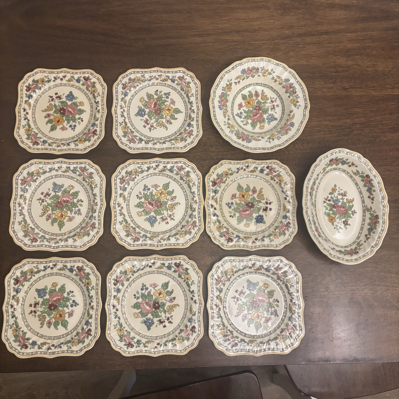 Royal Doulton Cavendish D5009 China Lot 10 Pc Square plates Serving bowl