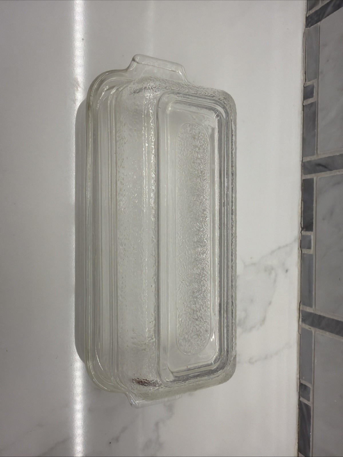 Vintage Fire King Butter Dish With Lid Textured Clear Glass 6 1/2 Inches