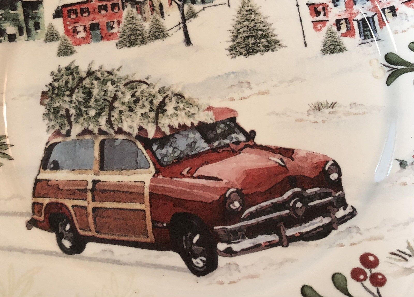 Better Homes Gardens WINTER FOREST 8-3/8” Salad Dessert Plate Car Station Wagon