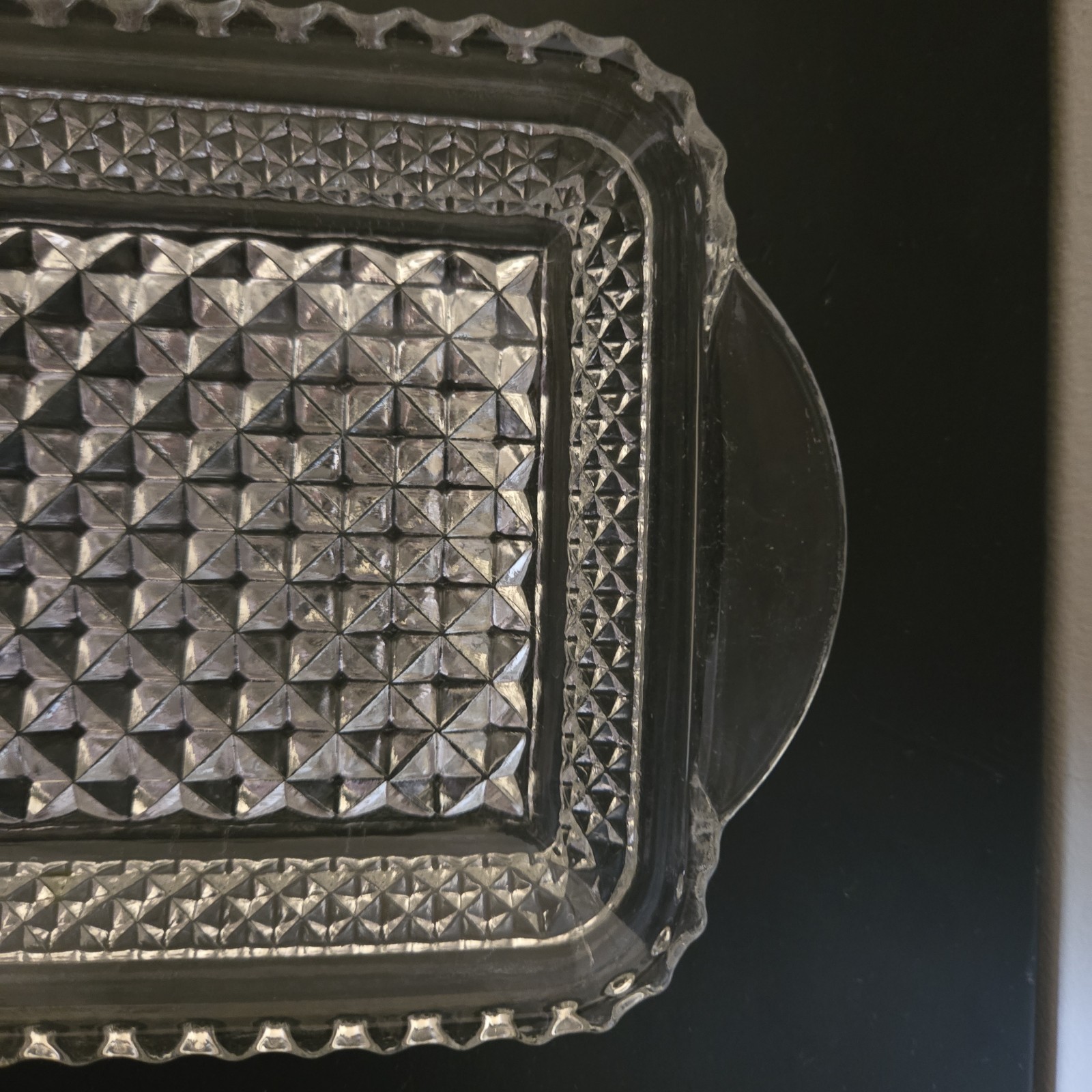Anchor Hocking Wexford Glass Rectangle Handled Tray Diamond Pattern 9.75″ X ~5″