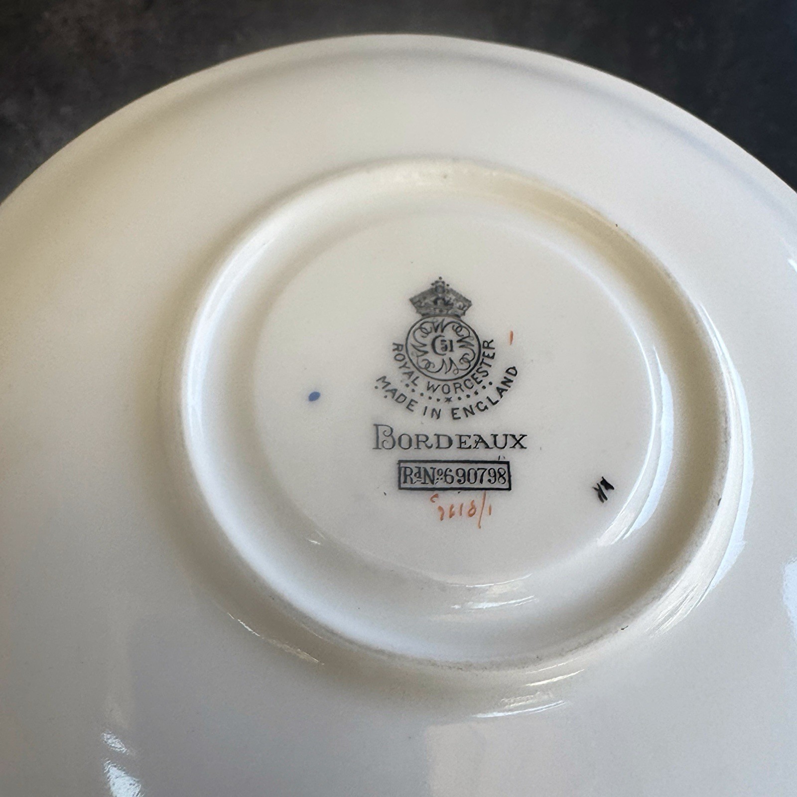 Royal Worcester Bordeaux Set of 6 Saucers England Blue Yellow 6.25”
