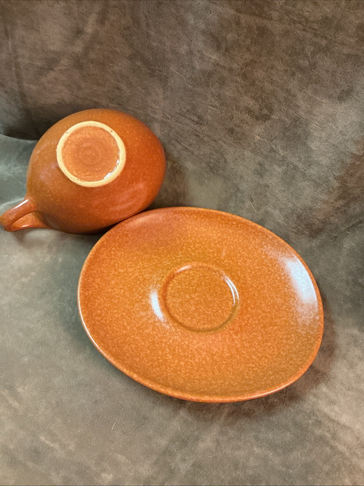 1950s Roseville pottery Raymor terra-cotta Matt Coffee Cup And Saucer