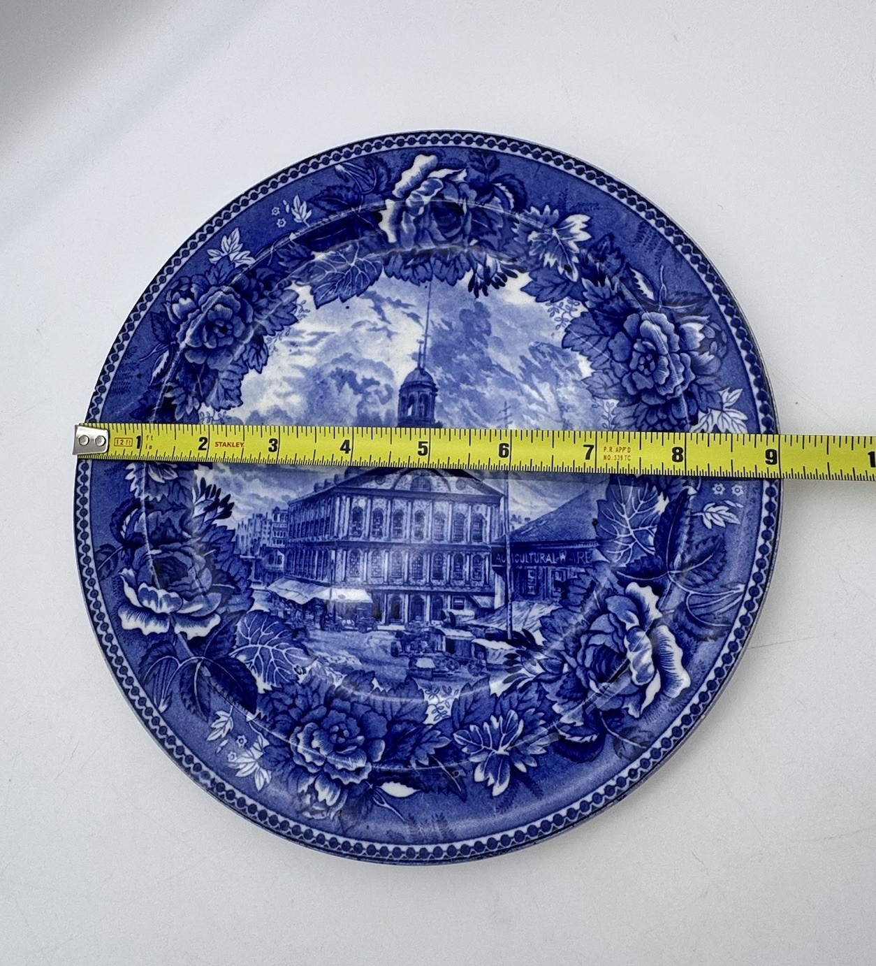 WEDGWOOD ETRURIA Faneuil Hall Blue Transferware Plate 9” England Antique Decor