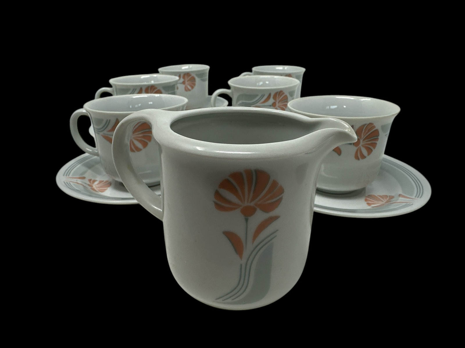 VTG 70’s JlMenau Graf Von Henneberg White Floral Porcelain German Demitasse Set