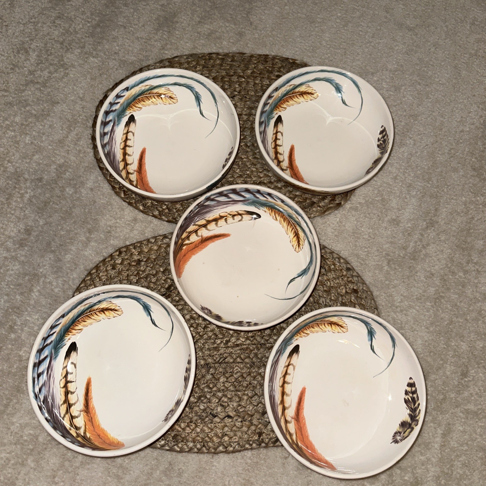 Pier 1 Imports Ironstone Feather 8” Bowl Wrap Around Design Boho Discontinued