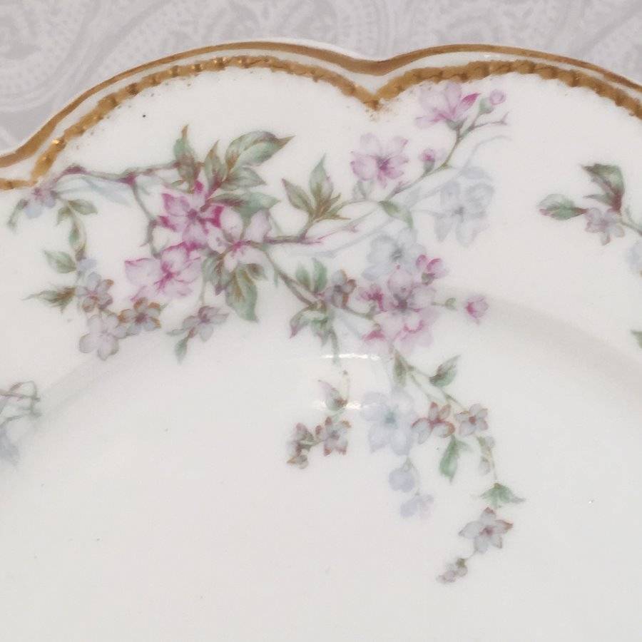 Vtg Set 6 Haviland Limoges Scalloped 8.25″ Floral Luncheon Plates Double Gold