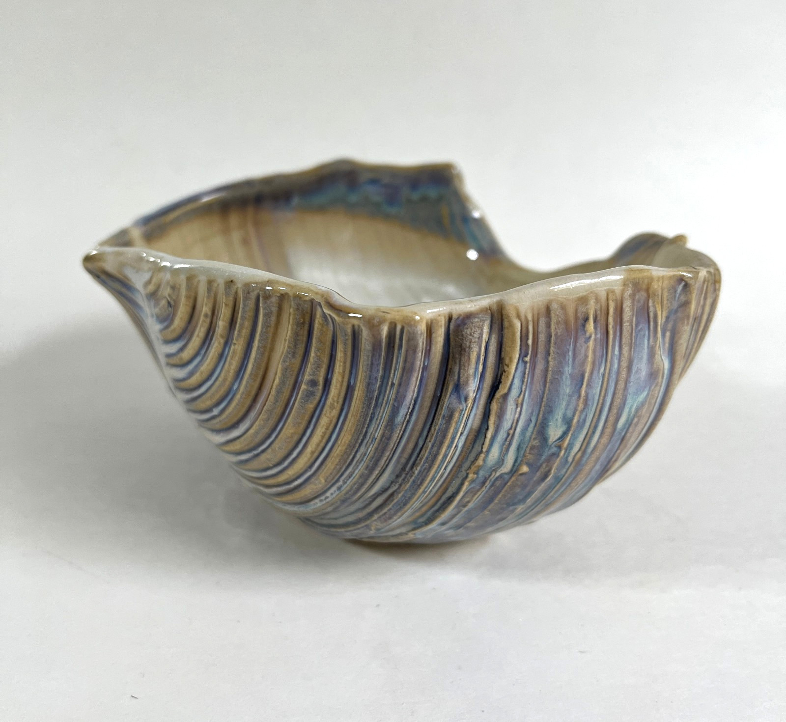 Vintage 2008 Studio Art Pottery Shell Bowl Multicolor