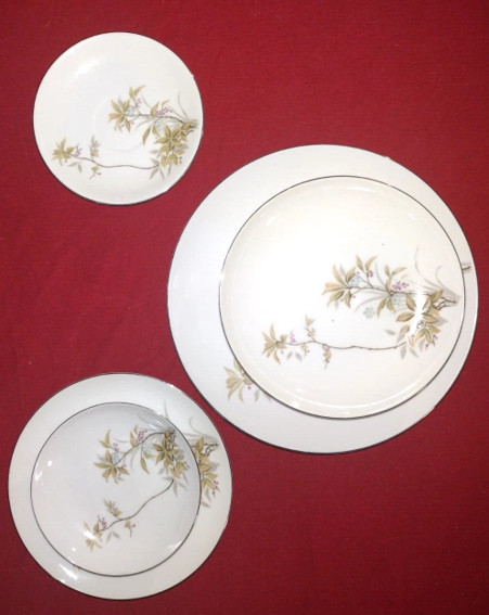 Japanese Harmony House Fine China Federal Platinum Gold Trim Sunny Glade 26 Pc