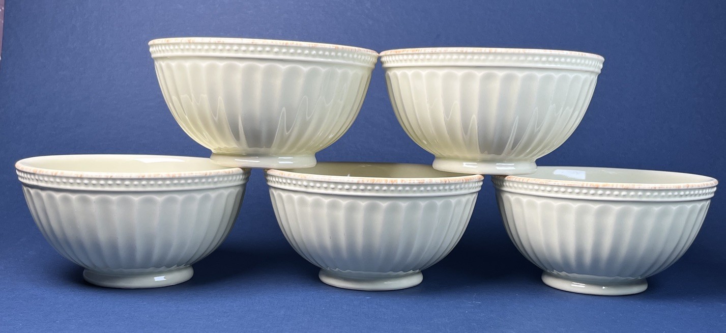Lenox French Perle Pistachio Groove Soup Cereal Bowls Set of 5