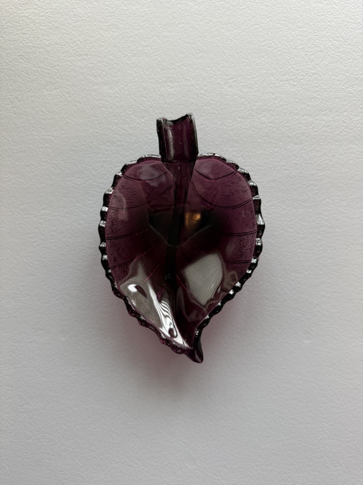 Vintage Amethyst Glass Leaf Shape Candy Nut Trinket Dish