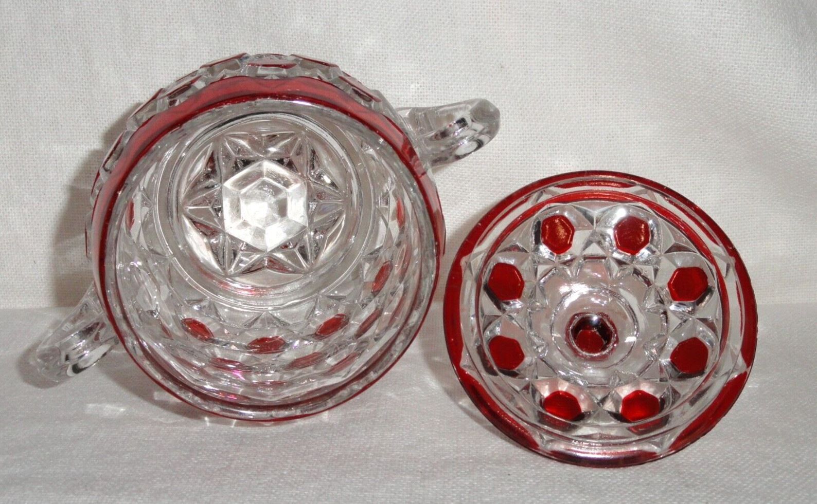Vintage EAPG Bryce Brothers Sugar Bowl ~ Red Block Ruby Flash ~ Candy Dish w/Lid