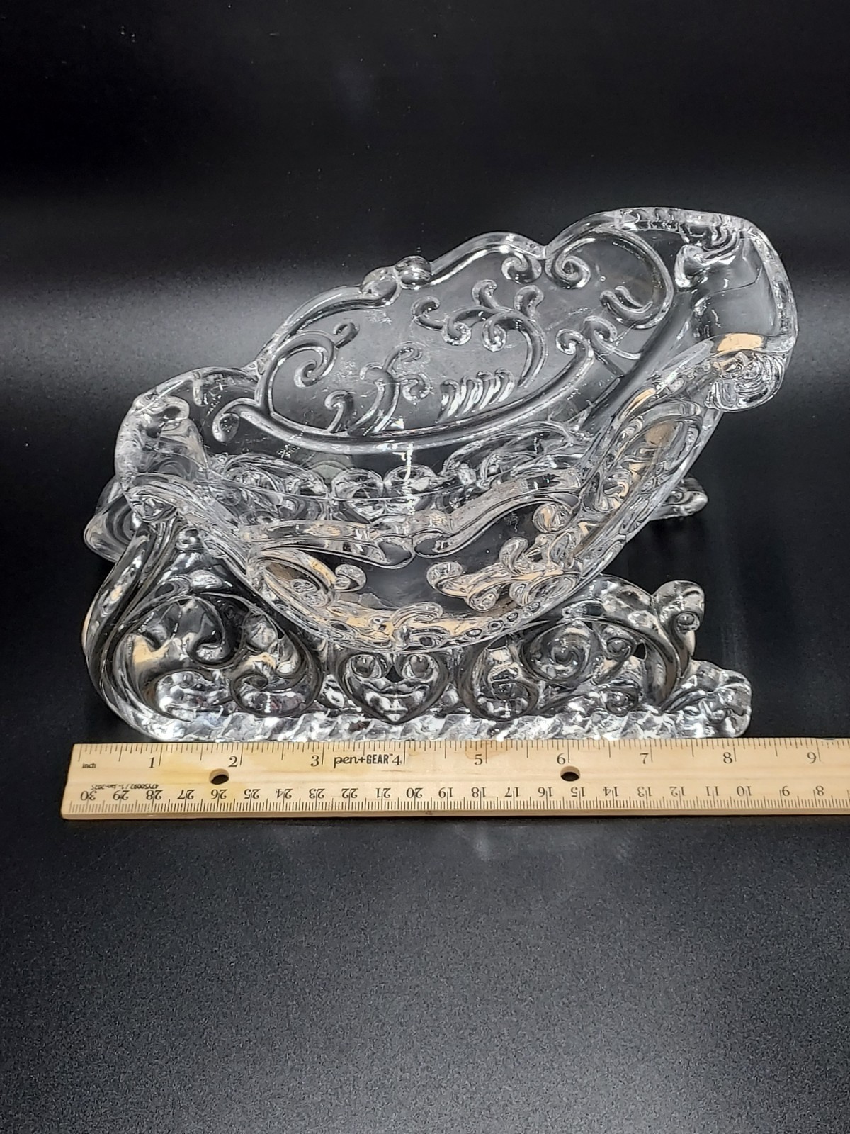 Fifth Avenue Crystal Clear Glass Christmas Santa Sleigh Candy Dish…