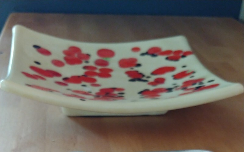 MCM Handmade Studio Art Pottery Curved Square Dish Orange Spotted Glaze 6.25 in²