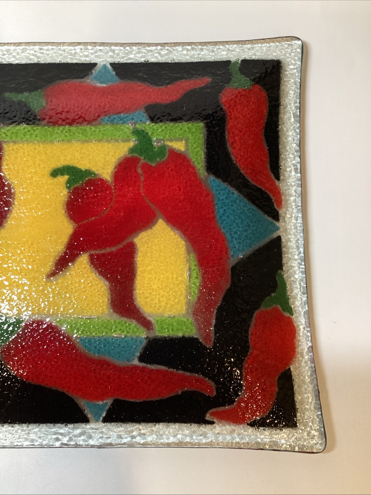 Chili Pepper Fused Art Glass Tray Signed P Karr