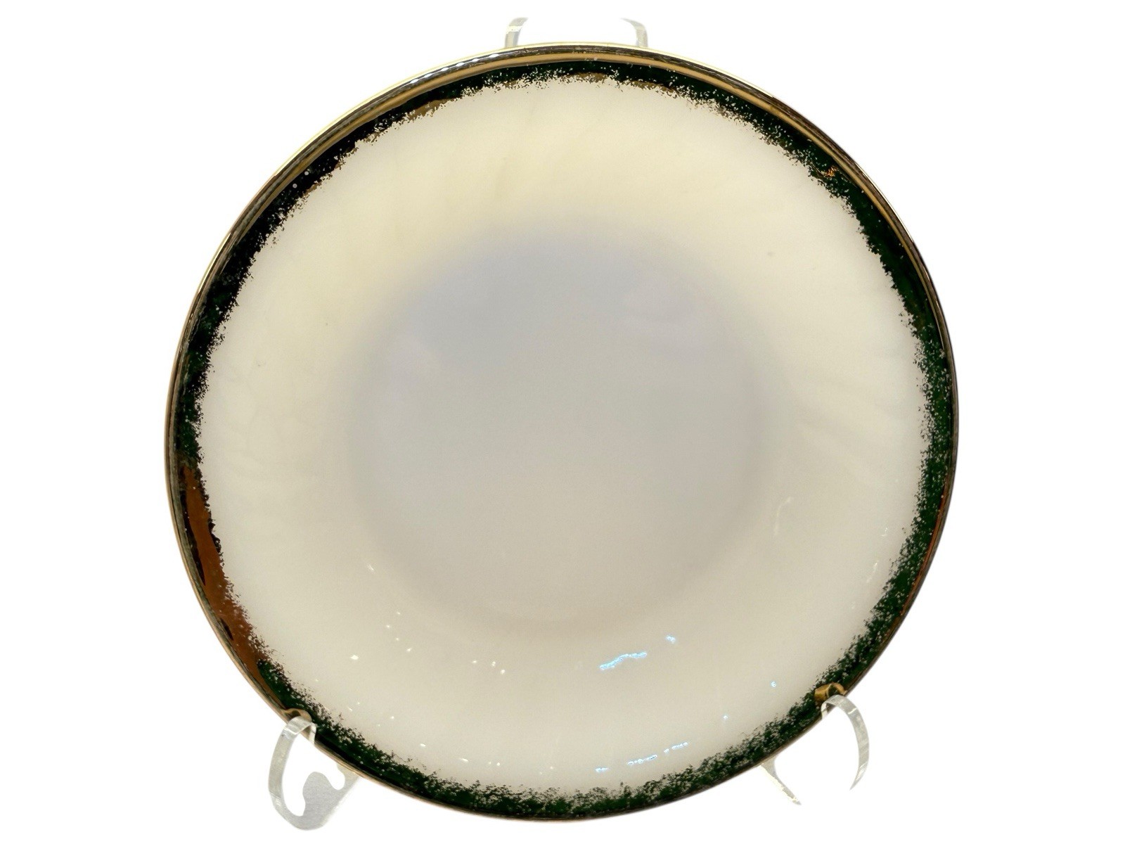 PRISTINE Vintage Fire-King Swirl 7.5″ Coupe Soup Bowls Smooth Rim Gold -Set of 2