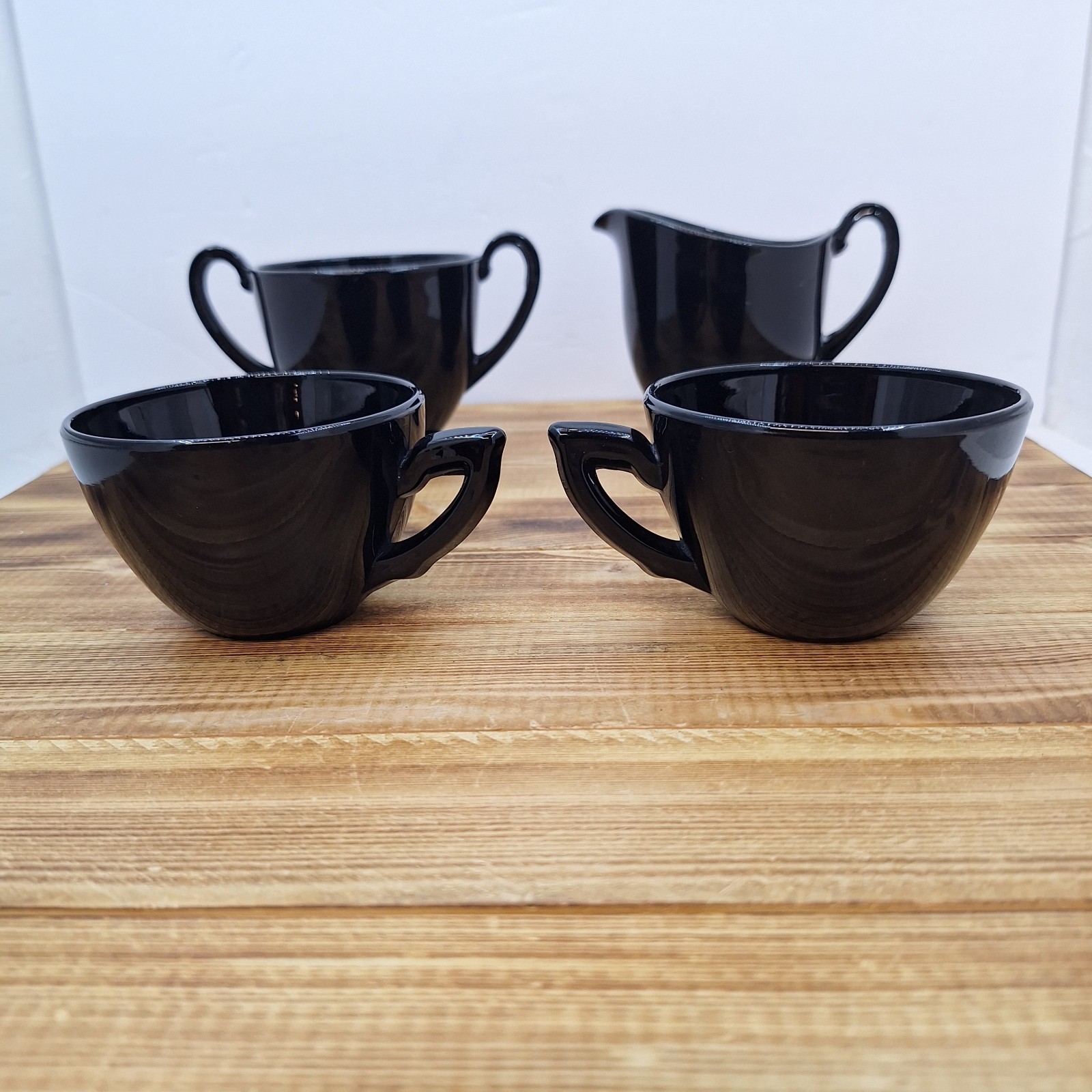 Vintage Black Amethyst Open Sugar And Creamer Set W/ 2 Cups 4pc Lot