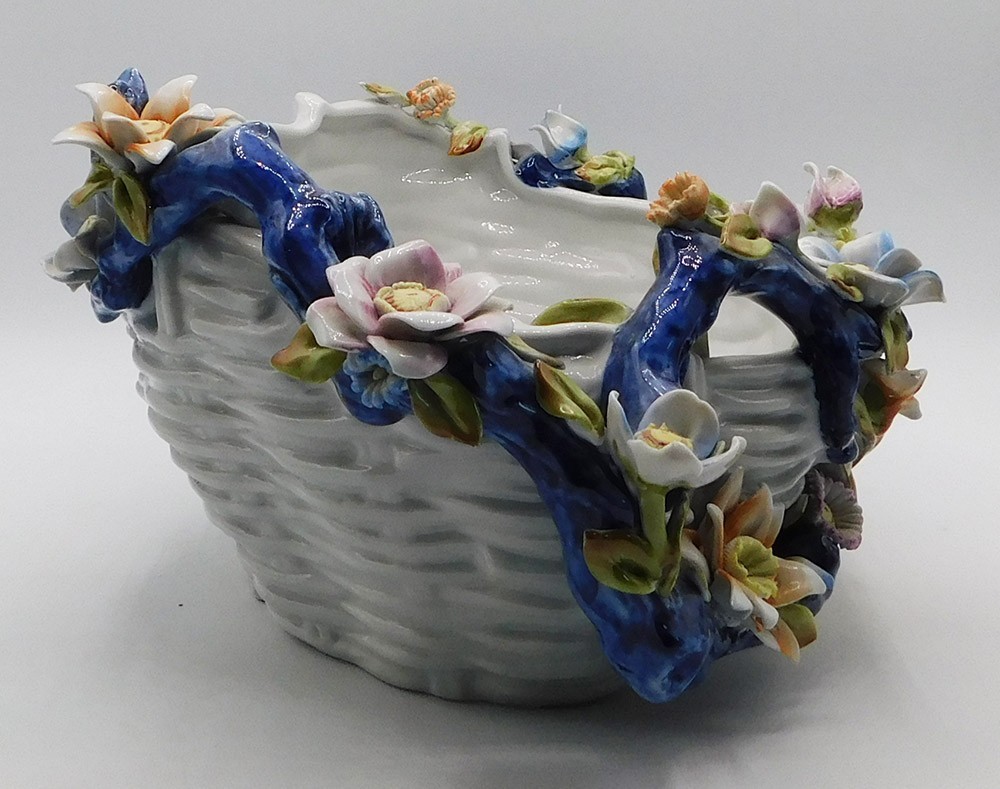 Vintage Large Italian Capodimonte Porcelain 3D Floral Woven Style Centerpiece