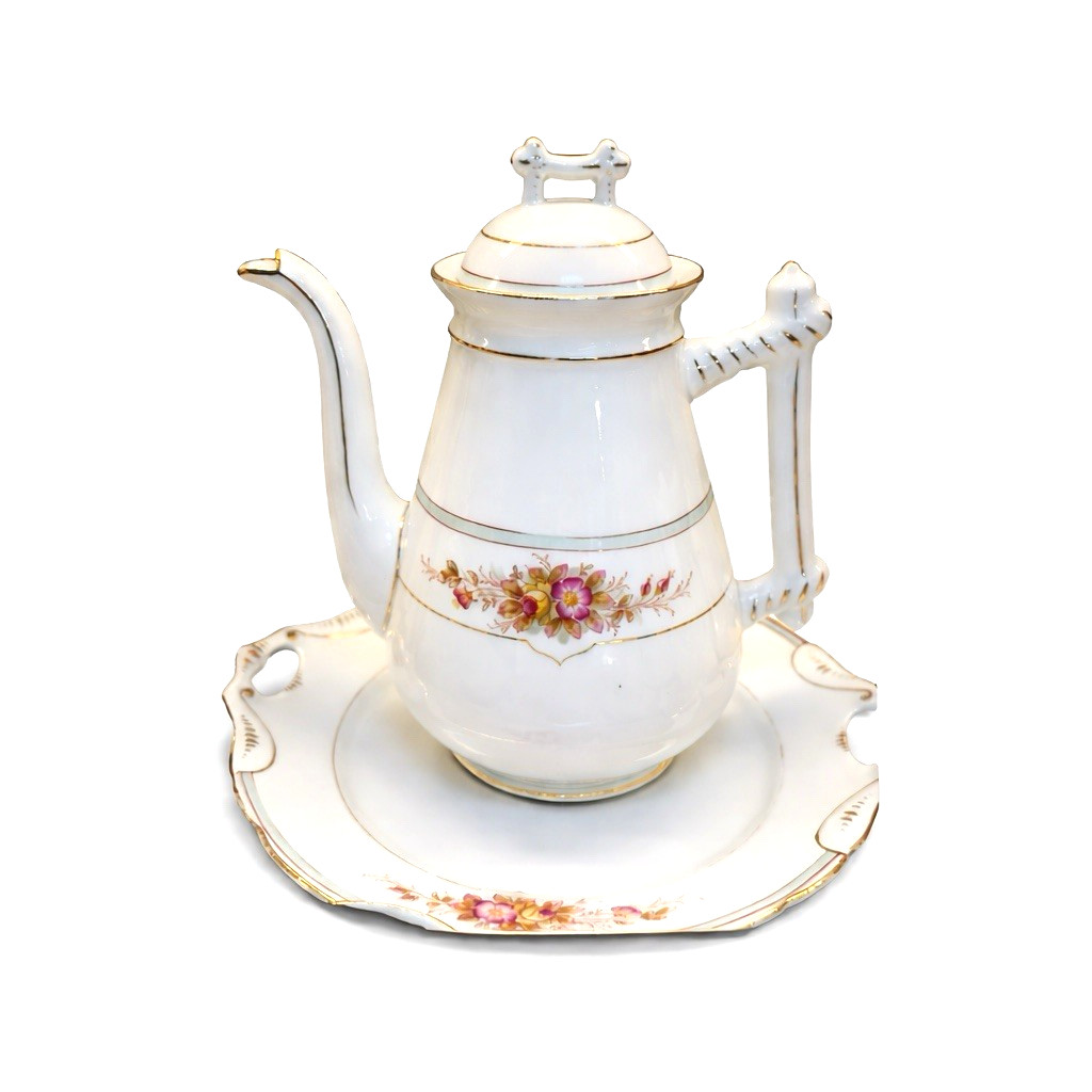 Antique KPM Waldenburg German Porcelain Coffee Tea Set 25pc Branch Handle Rose