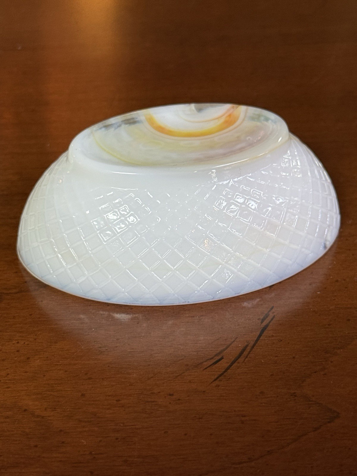 Boyd Glass Hen on Nest #182 Coral Mist 3″ Slag Chicken Salt Cellar UV Glows Vtg