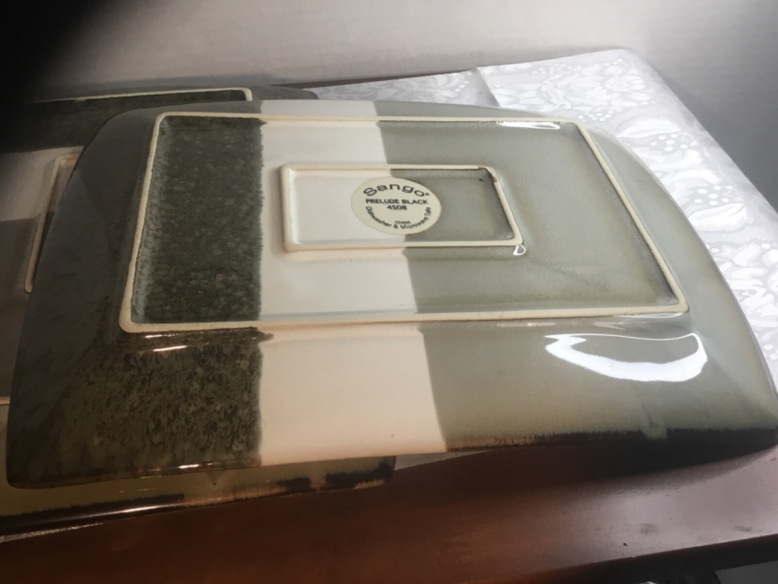 Set of 2 Sango Prelude Black 4508 Rectangular 12″x9.5″ Dinner Plates EUC